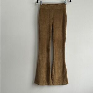 Aerie Flare Gold Women XS Groove On Velour Ribbed High Rise Pull On Stretch Pant